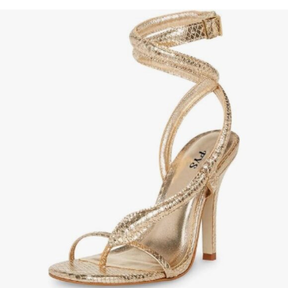FYS Gold Stiletto High Heels Cross Ankle Strap Sandals Open Toe S-shaped Shoes - Picture 1 of 8